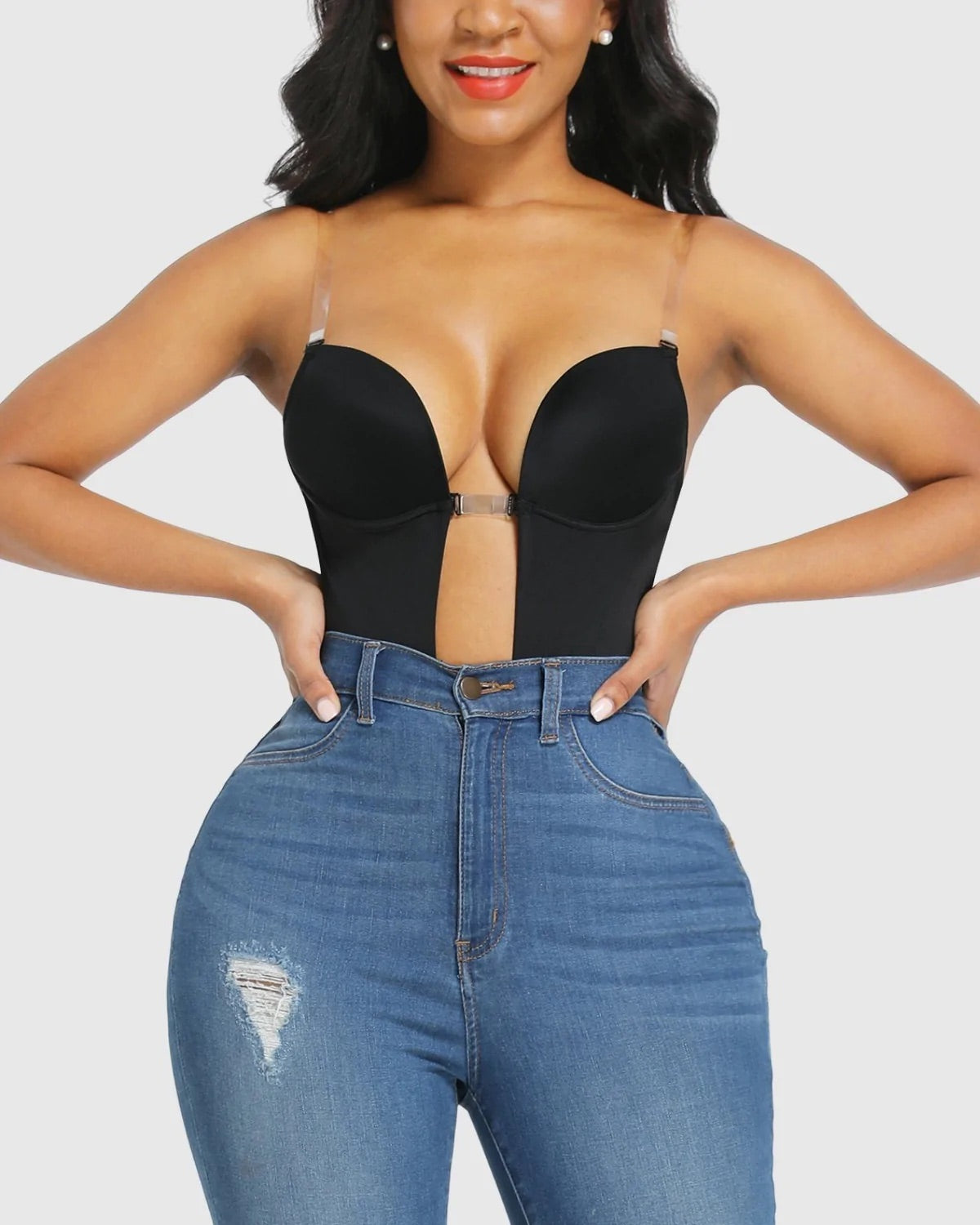 Buy ECOSWAY Women Plunging Deep V-Neck Strapless Backless Bodysuit
